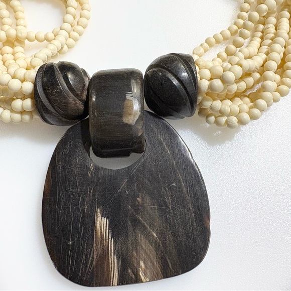 Vintage Gerda Lynggaard Bone Bead Multi-strand Ivory Dark Brown Black Necklace - Picture 3 of 16